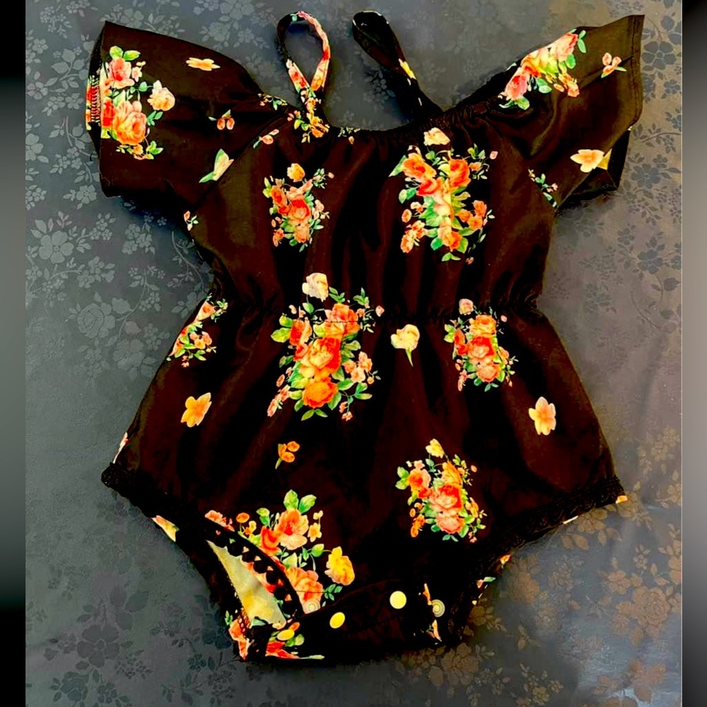 Floral Black Baby Romper